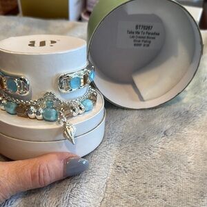 Silver and Blue Bracelet with Leaf Charm